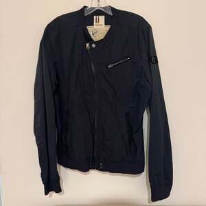 Diesel Vintage Men's Navy Blue Cotton Moto Bomber Jacket Leather Patch Size L
